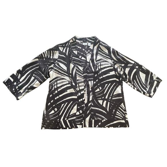 Chico's‎ 100% Silk Blouse Jacket Geometric Design Black White Open Women's Sz XL - Picture 1 of 7